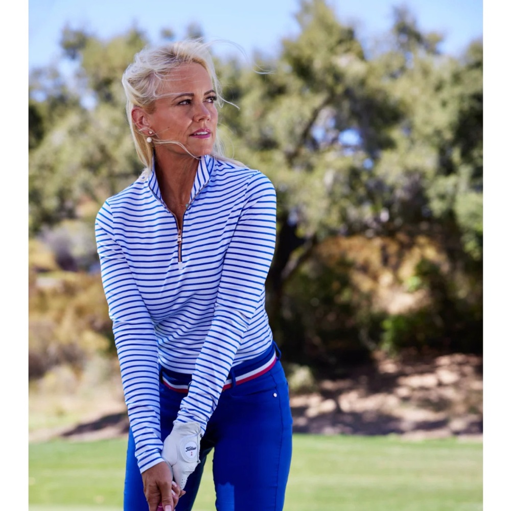 Blue and White Striped Long Sleeve Top
